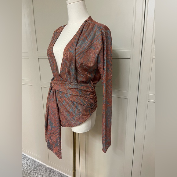 Zara Trafaluc Shimmer Wrap Top in Rust and Teal - Picture 5 of 12